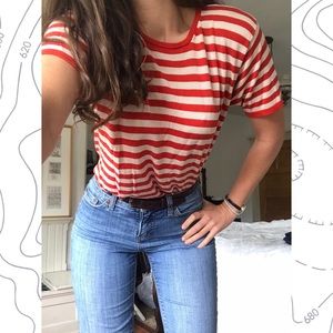 Casual Red & White Striped Tee